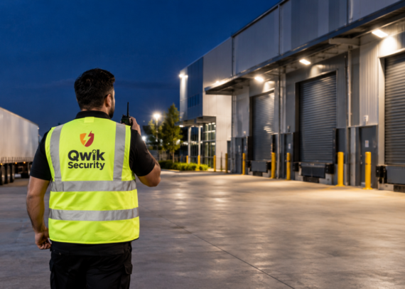 Qwik Security guard protecting a warehouse at night